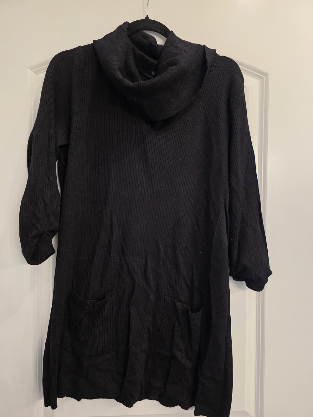 INC International Concepts Black Ribbed Cowl Neck Tunic Sweater